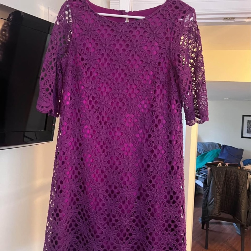 Jax Women's Long Sleeve Purple Lace Dress